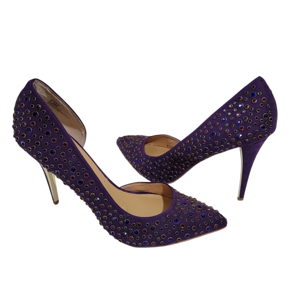 Thalia Sodi Nahnette D'Orsay Studded Pumps Womens Sz 8.5M Plum Party Glam Sexy